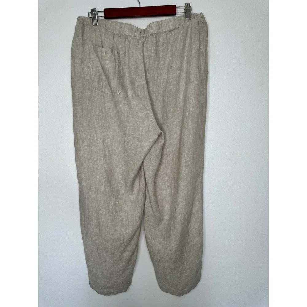 Quince Linen Pants Size L Oatmeal Beige Pull on Straight Leg Elastic Waist
